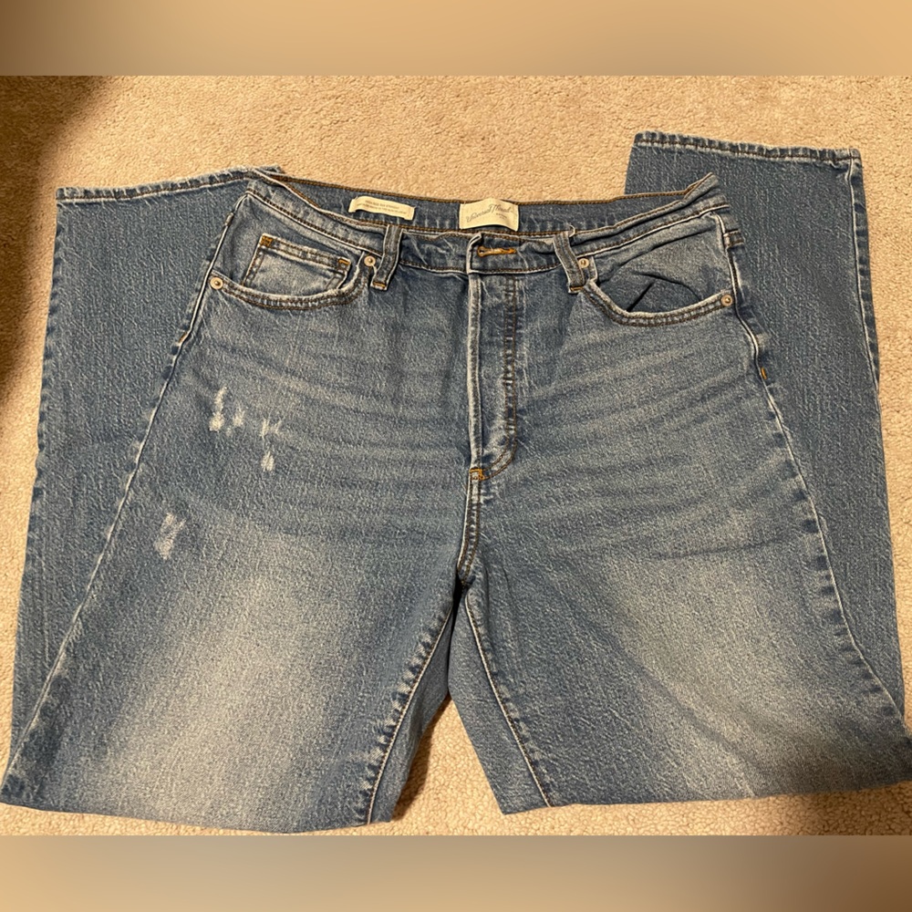 high rise 90s straight blue jeans